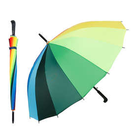 厂家供应22寸16骨铁槽骨自动彩虹伞促销广告直杆伞可支持现货印刷