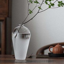 日式云雾禅意花瓶 玻璃透明花器水养插花家居客厅茶道摆件梅瓶