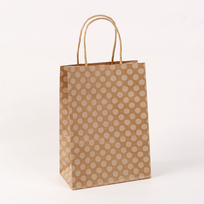 Bolsas de regalo de la serie de papel kraft con rayas onduladas y lunares, bolsas de mano para empaque de té con leche, venta directa de fábrica de papel kraft