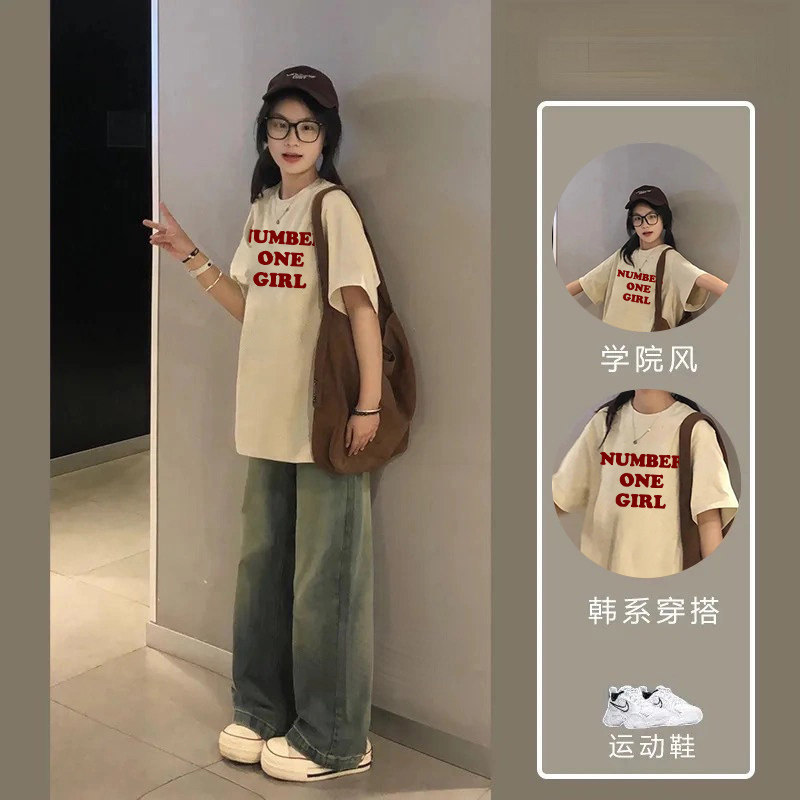 2025 New Fashionable Summer Set for Girls, Petite Size, Jeans, Pure Cotton Short-Sleeve Casual Two-Piece Set for Children