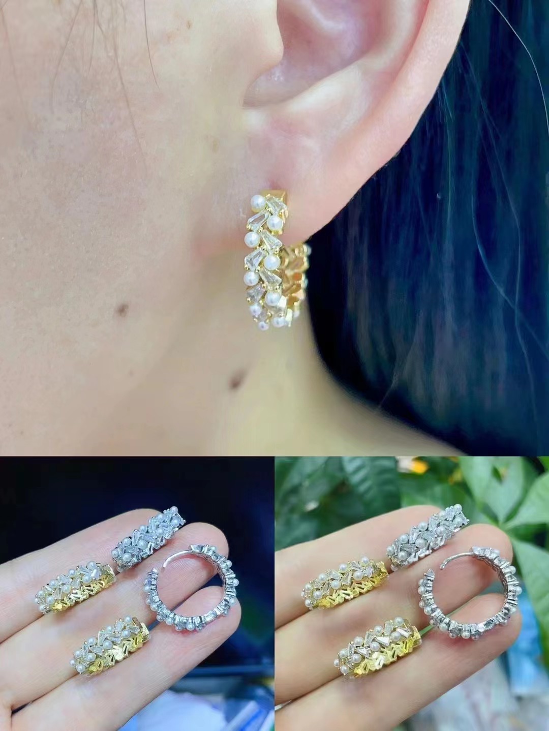 Round Pattern Women'S Gender Ins Style Round Copper Plating Inlay Pearl Zircon Hoop Earrings 1 Pair