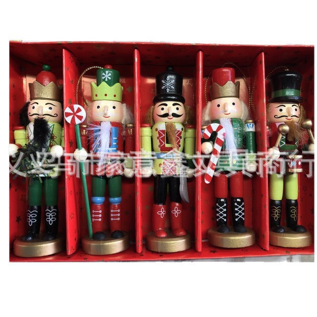 In-Stock Wooden 13cm Nutcracker Christmas Gift Ornament Painted Nutcracker Soldier Puppet Cross-Border Hot Sale