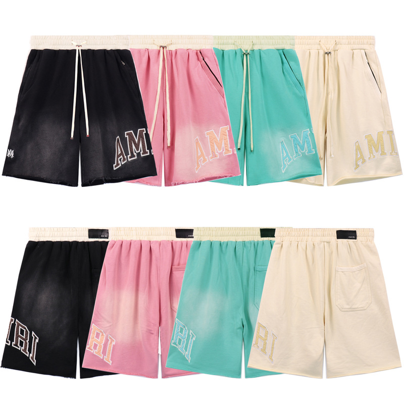 Amiri Retro Preppy Shorts Logo Patch Appliqué Washed and Distressed 25 New Summer Loose Casual Shorts