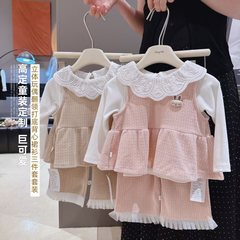 女童秋装洋气三件套2025新款儿童立体玩偶雪尼尔阔腿裤时髦套装