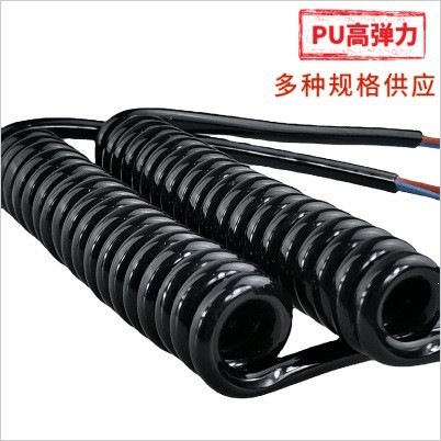 黑色高回旋PUPVC弹簧电源线可伸缩多用途多股多芯螺旋弹簧电源线