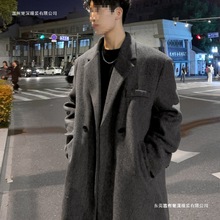毛呢大衣男灰色秋冬季中长款加厚宽松过膝风衣男韩版呢子西装外套