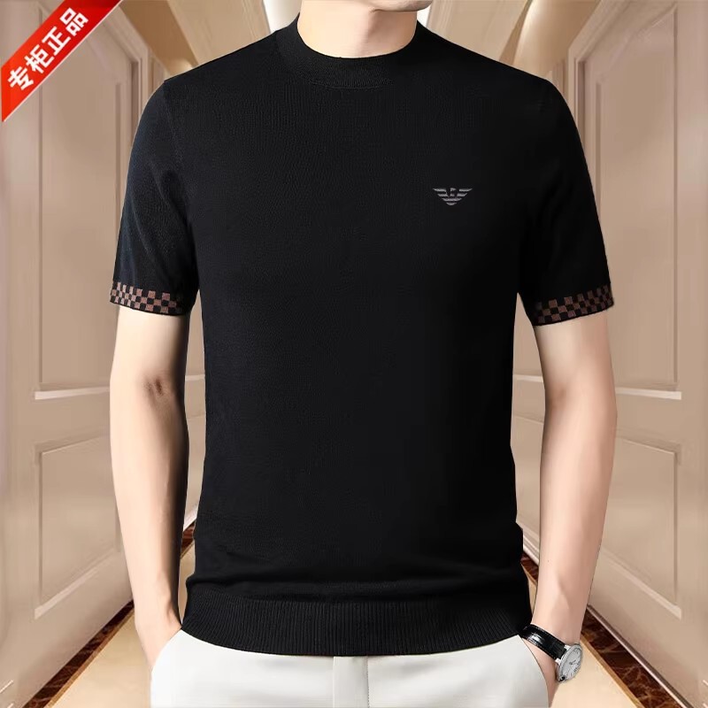 Chiarmani Worsted Wool Sweater Short-Sleeved T-Shirt Men's Round Neck Spring & Fall Thin Knitwear Knitwear Half-Sleeved Trendy
