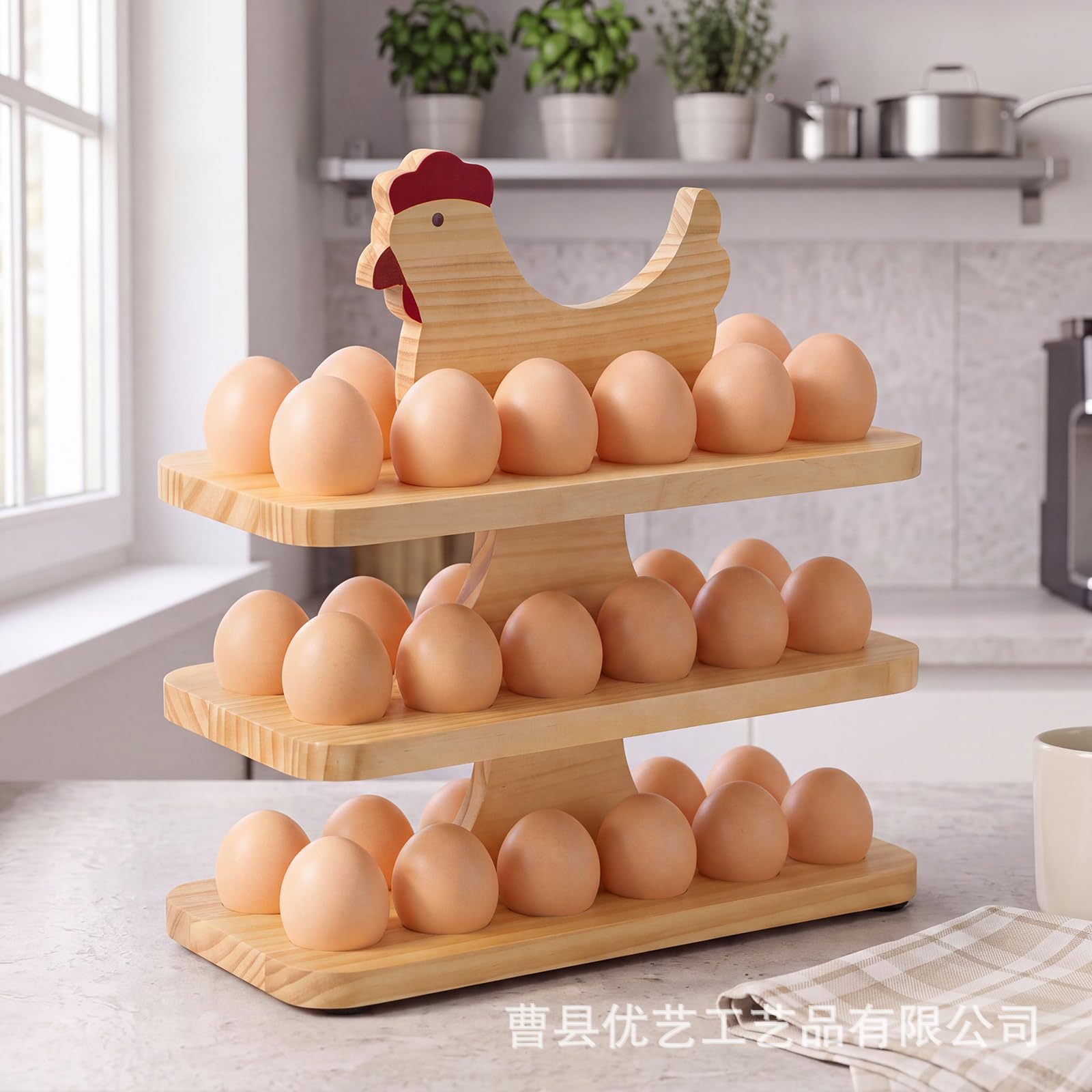 Cross-border egg storage rack in the shape of a chick, multi-layer egg holder for home kitchen countertops, duck egg display rack, solid wood display