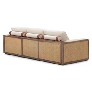 Southeast Asia Simple Atmosphere Solid Wood Rattan Creative Sofa Modern Chinese Style Homestay Club Model Room Fabric Sofa