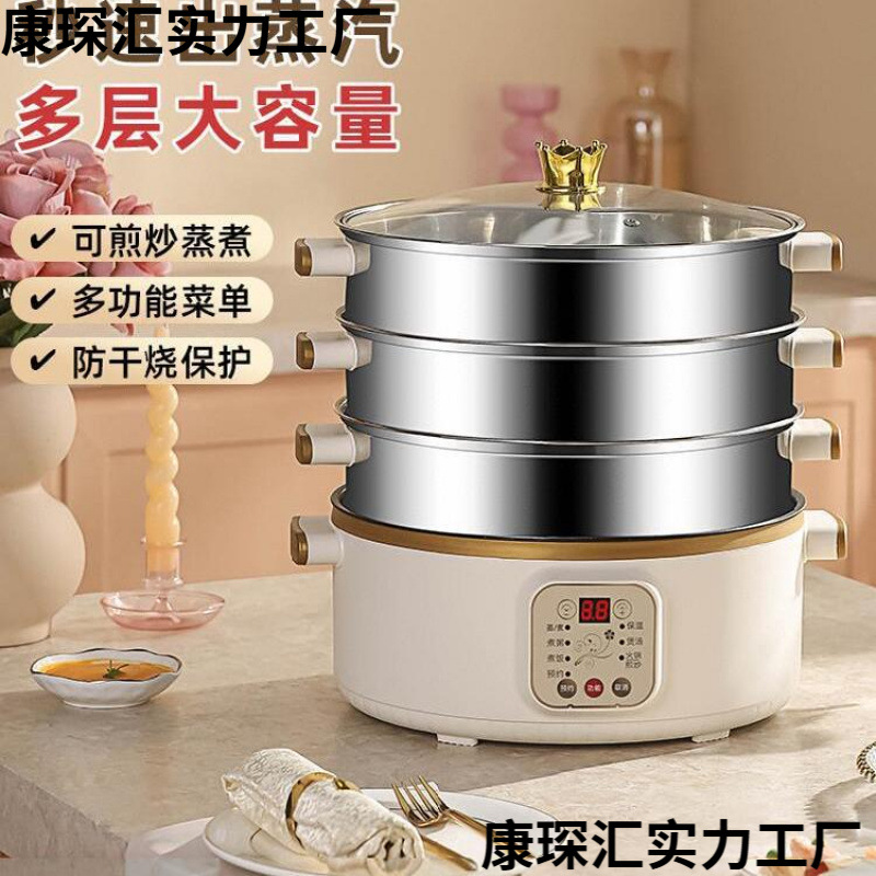 Electric Pot for Steaming and Stewing, Stainless Steel Electric Steamer, Small Electric Steamer, Multi-Functional Household Three-Layer Appointment Timer