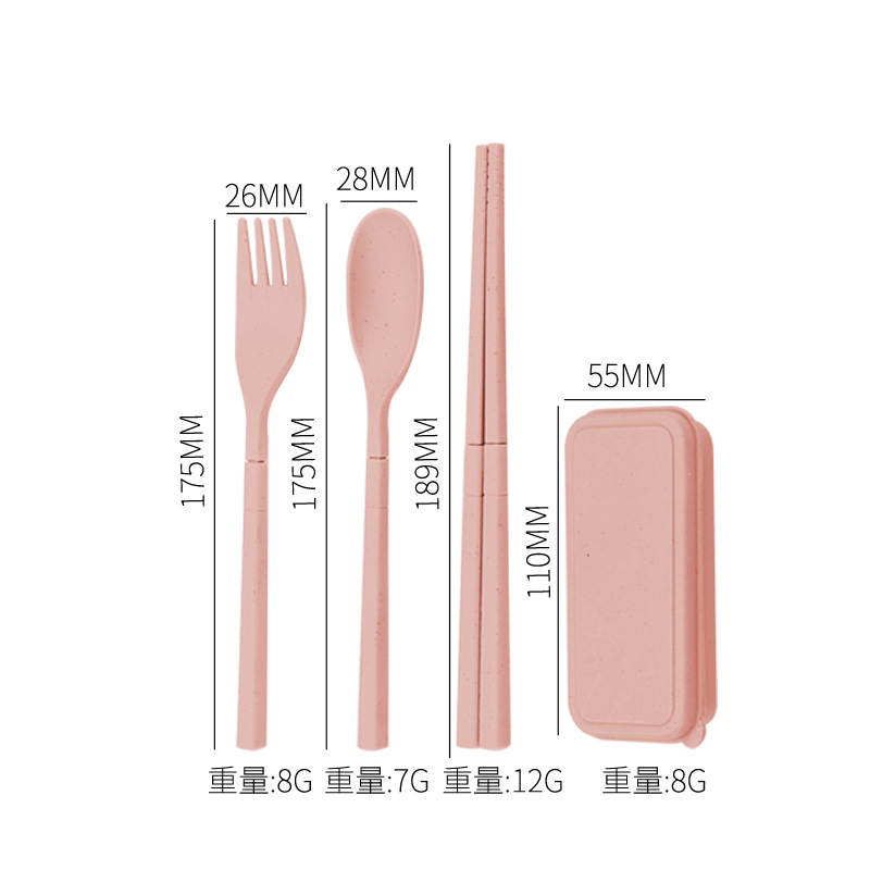 Venta directa de fábrica vajilla plegable paja de trigo conjunto de tres piezas creativo conveniente extraíble palillos tenedor palillos traje de regalo