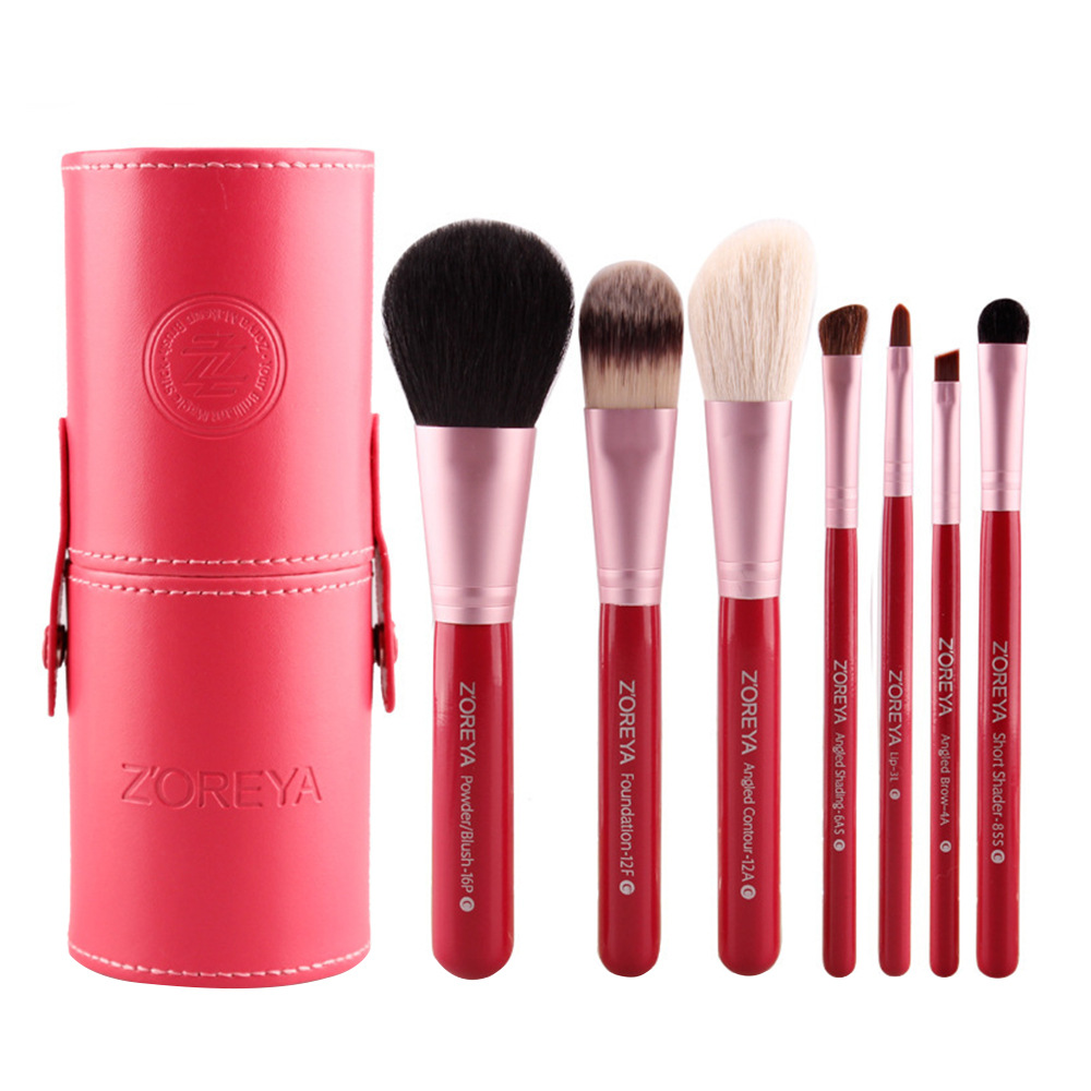 Rojo 7 pinceles de maquillaje + caja de almacenamiento