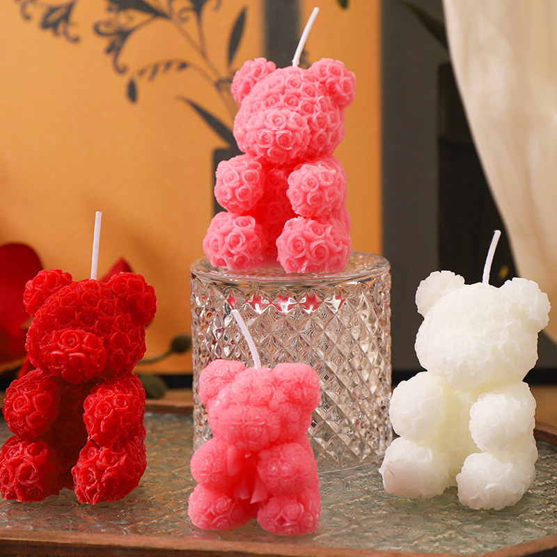 Candada de aromaterapia de oso lindo creativo Vela de oso rosa de bricolaje hecha a mano Regalo de aniversario de pareja Regalo de mano