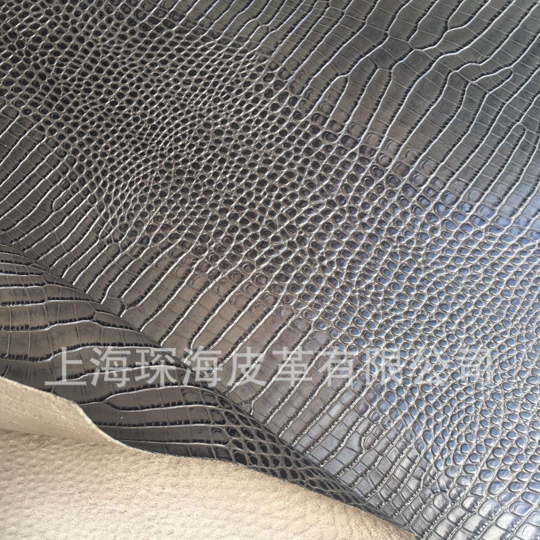 马鞍皮 鳄鱼肚皮纹牛皮 头层牛皮 牛皮面料 压花植鞣皮
