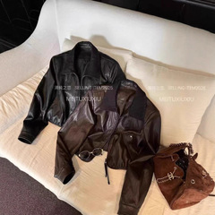 时尚翻领PU皮衣外套女欧洲站欧货2025秋季新款百搭显瘦夹克上衣潮