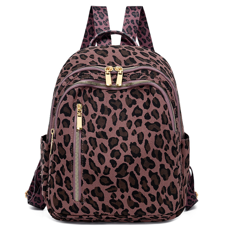 Comercio exterior al por mayor 2024 nueva moda leopardo mujer mochila casual color de contraste mochila de viaje ligera de gran capacidad