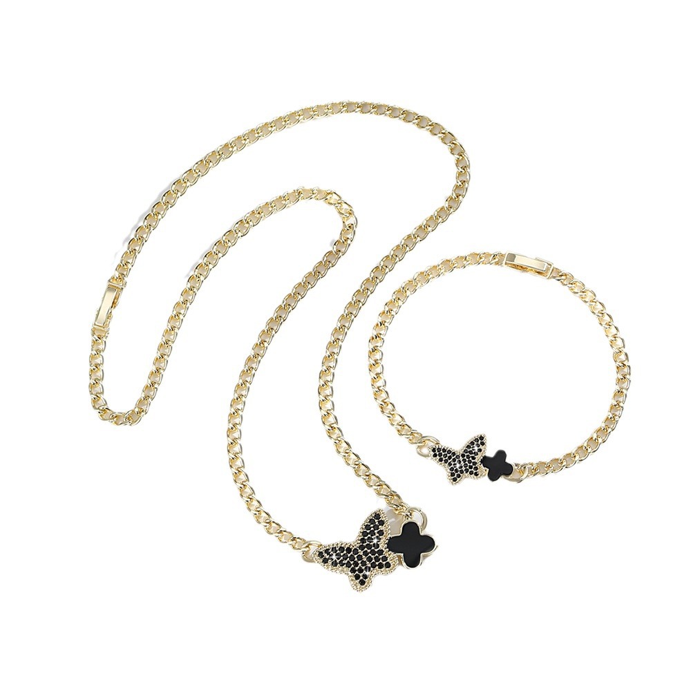 Amazon joyería caliente cobre 14k oro mariposa collar O-chaîne de joyería set de pulseras de tetra hoja de piedra