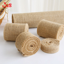 粗麻布卷黄麻布料小尺寸幼儿园手工diy麻布条绳复古装饰包装布5cm
