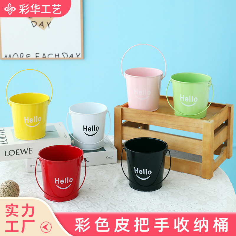 铁皮小提桶金属铁艺花桶收纳小桶阳台绿植多肉种植套盆桌面装饰桶