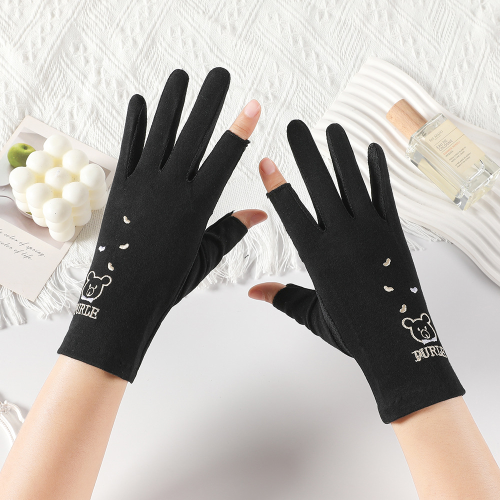 Guantes de protección solar de verano para mujer delgada primavera y otoño ciclismo a prueba de rayos UV transpirable antideslizante expuesto guantes de dos dedos