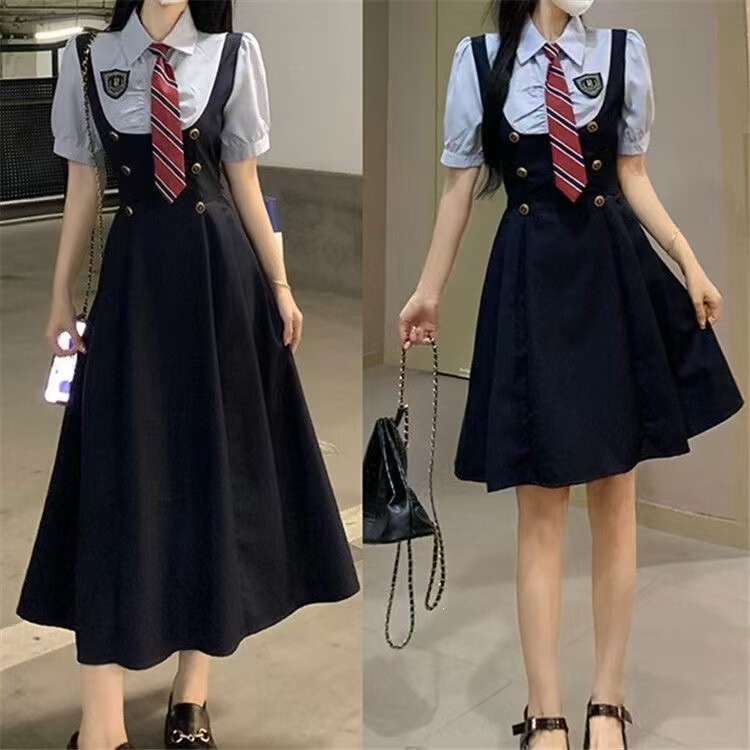 Plus-size dress for women, summer new style, college style, short-sleeved, waist-cinching, slimming, elegant A-line dress Plus-size dress for women, summer new style, college style, short-sleeved, waist-cinching, slimming, elegant A-line dress