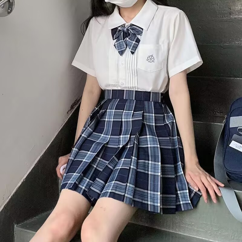 ODA TWILL | 학교 JK 유니폼 체크 무늬 스커트 스커트 매일 스커트 체크 무늬 스커트 블루 체크 무늬