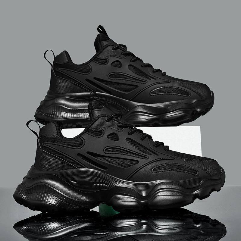 Мужские нескользящие и износостойкие кроссовки осенняя толстая подошва увеличена мужская обувь дикая повседневная обувь черная дорожная обувь