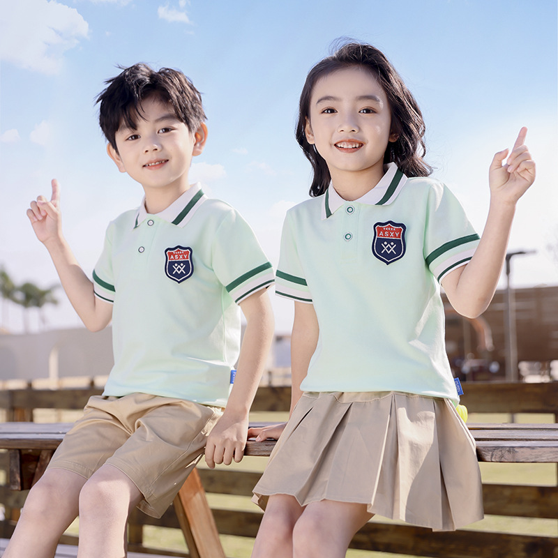 English-style class uniform for primary school students, summer short-sleeved two-piece set children's sports suit kindergarten school uniform summer wear