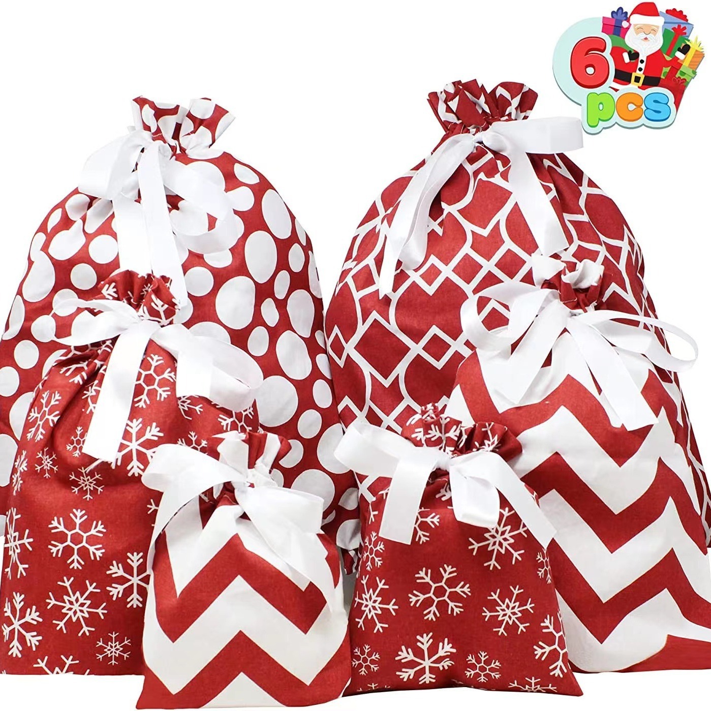 跨境情人节礼物收纳袋格子大号抽绳束口袋圣诞老人节日糖果包装袋
