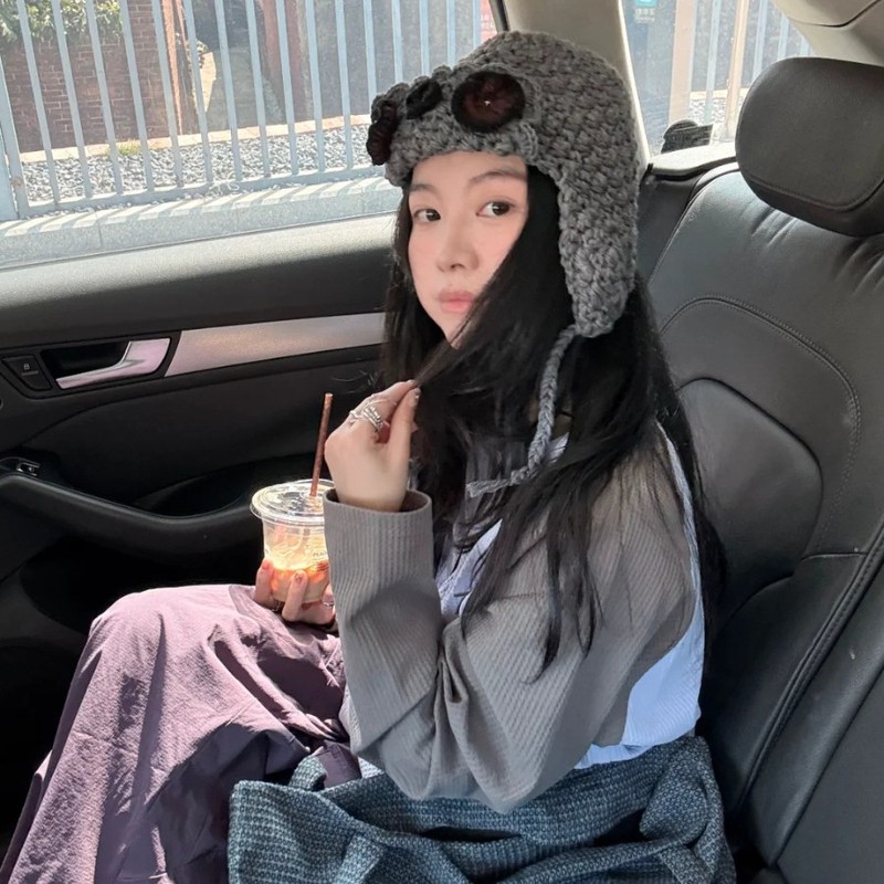 博主同款~秋冬小众花朵翻边针织帽女新款毛线护耳保暖飞行帽子潮|undefined
