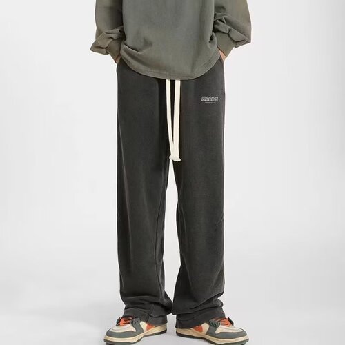 American Retro Sport Pants for Men - Autumn/Winter Padded Loose Wide Leg Straight Tube High Street Vibe Cool Casual Sweatpants