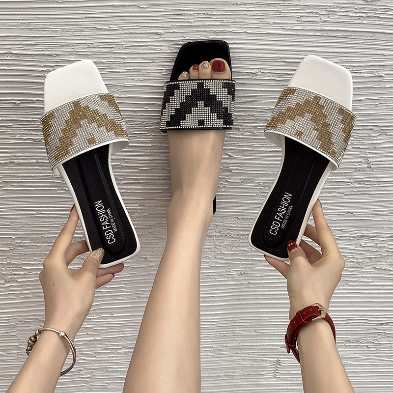 Ladies Checkerboard Flat Flip Flops Casual Summer Beach Slippers_voghion.com