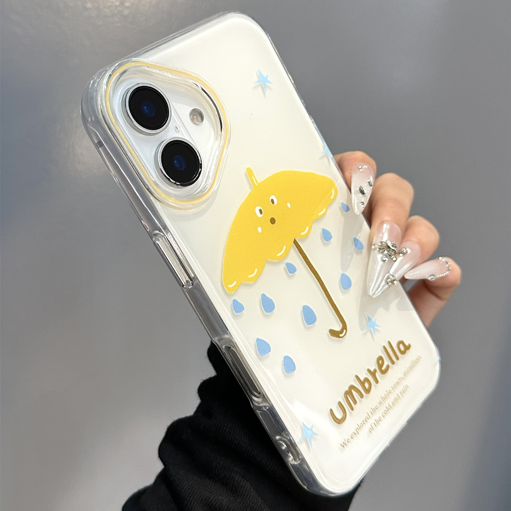Divertido emoji de paraguas amarillo de nicho para iPhone15Pro Apple 16proMax funda para teléfono móvil 14/13 femenino