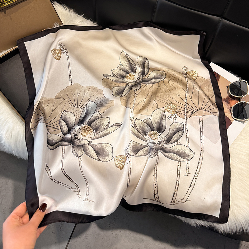 Women's French Style Light Luxury Floral Print Small Square Scarf Imitation Silk Headscarf Elegant Neck Warmer For Spring And Summer_voghion.com
