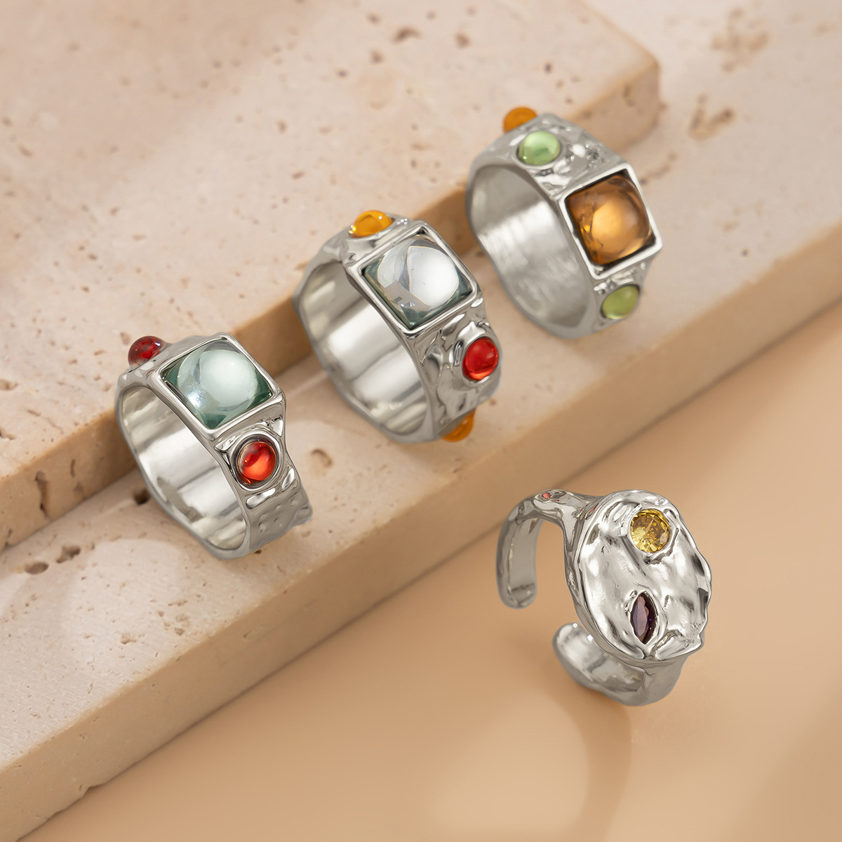 19g Weight Rhinestones Inlay Material Rings Classification One Size Ring Size 1 Set Quantity Holiday Occasion Alloy Material Geometric Pattern Women's Gender Plating Design Retro Style 1 Set Geometric Rings Alloy Rhinestones Women's Retro Rings 3