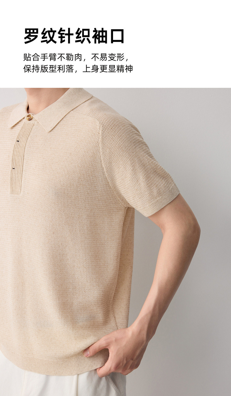 Áo polo nam tay ngắn phong cách cổ điển chất liệu linen pha — đen chi tiết 6