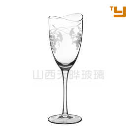 厂家生产人工350ml无铅玻璃波浪口红酒杯葡萄酒杯高脚杯25cm高
