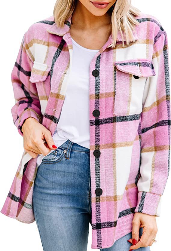 Women's Clothing Plaid Shirt American Style Long Sleeved Collared Loose Fit Mid Length Coat For Autumn Winter_ecoleips.com