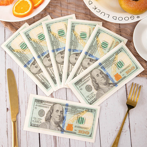 New creative and interesting colorful printed cartoon square tissue napkin portable small bag restaurant dollar printed decoration
