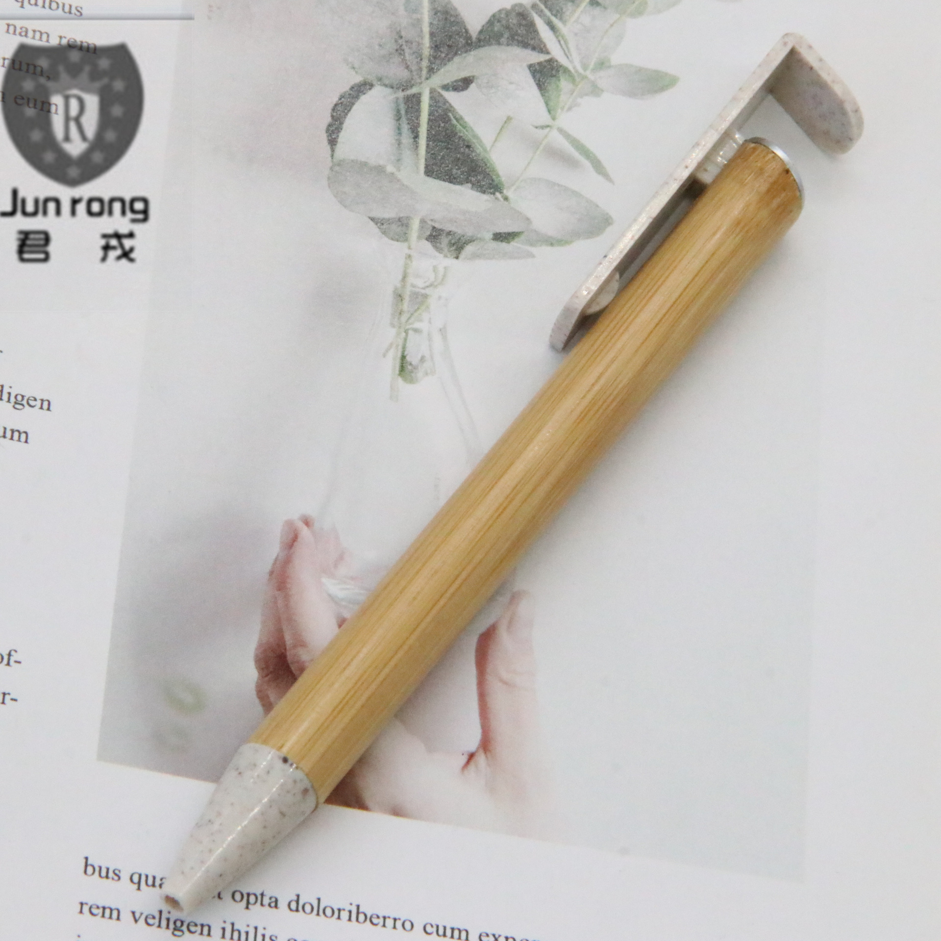 Soporte para teléfono móvil pluma de bambú láser LOGO dos-en-uno multifuncional Bolígrafo Prensa logotipo imprimible