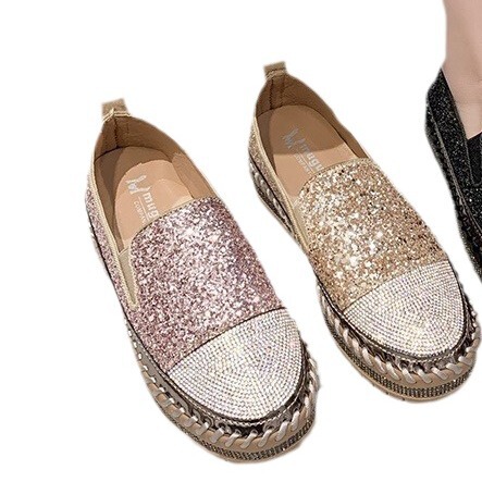 Women's New Spring Overseas Trade Loafers with Thick Soles, Flat, Water Diamond Fashion Sneakers