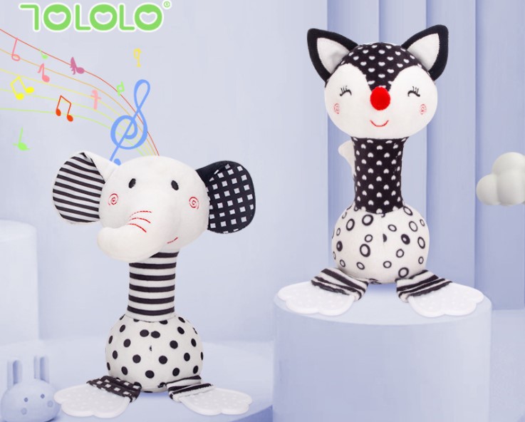 Baby teether hand rattle 0-1 years old baby early education toys black and white hand-held baby rattle