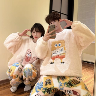 派大星情侣睡衣男款冬季珊瑚绒加厚保暖家居服男女士可爱卡通套装