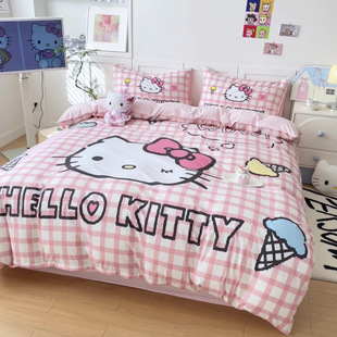 2025 New Super Soft Washed Cotton Sanrio Cute Large Version Four-Piece Set