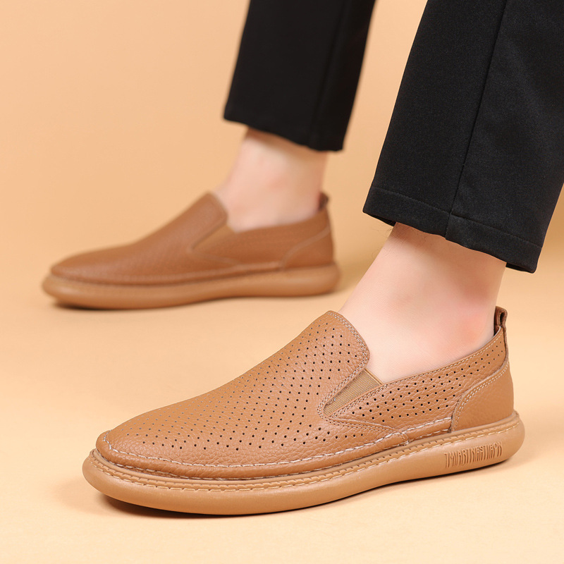 Piel de vaca de primera capa de verano nuevas sandalias para hombres zapatos de cuero huecos zapatos de cuero transpirables zapatos de perforación zapatos de hombre