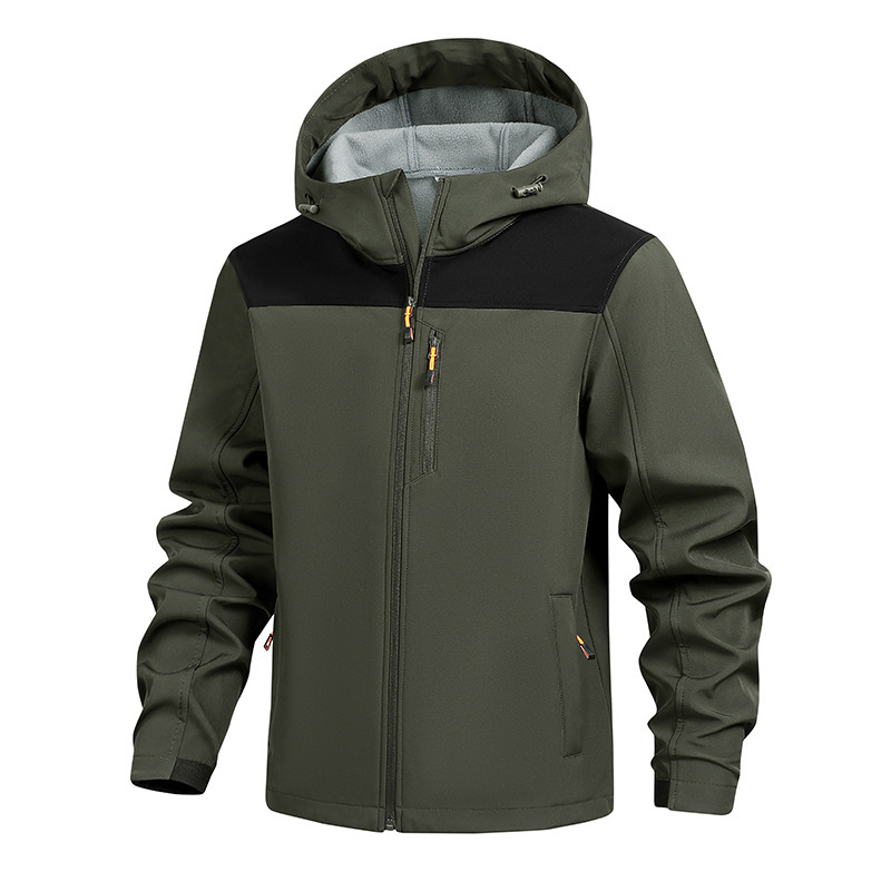 [Cross-Border] Autumn and Winter Velvet Soft Shell Jacket Casual Hooded Jacket for Men Outdoor Windproof and Waterproof Jacket for Men