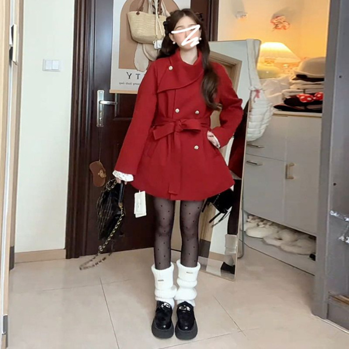 2025新款秋冬季赫本风高级感加厚毛呢外套女收腰小个子呢子大衣，|undefined