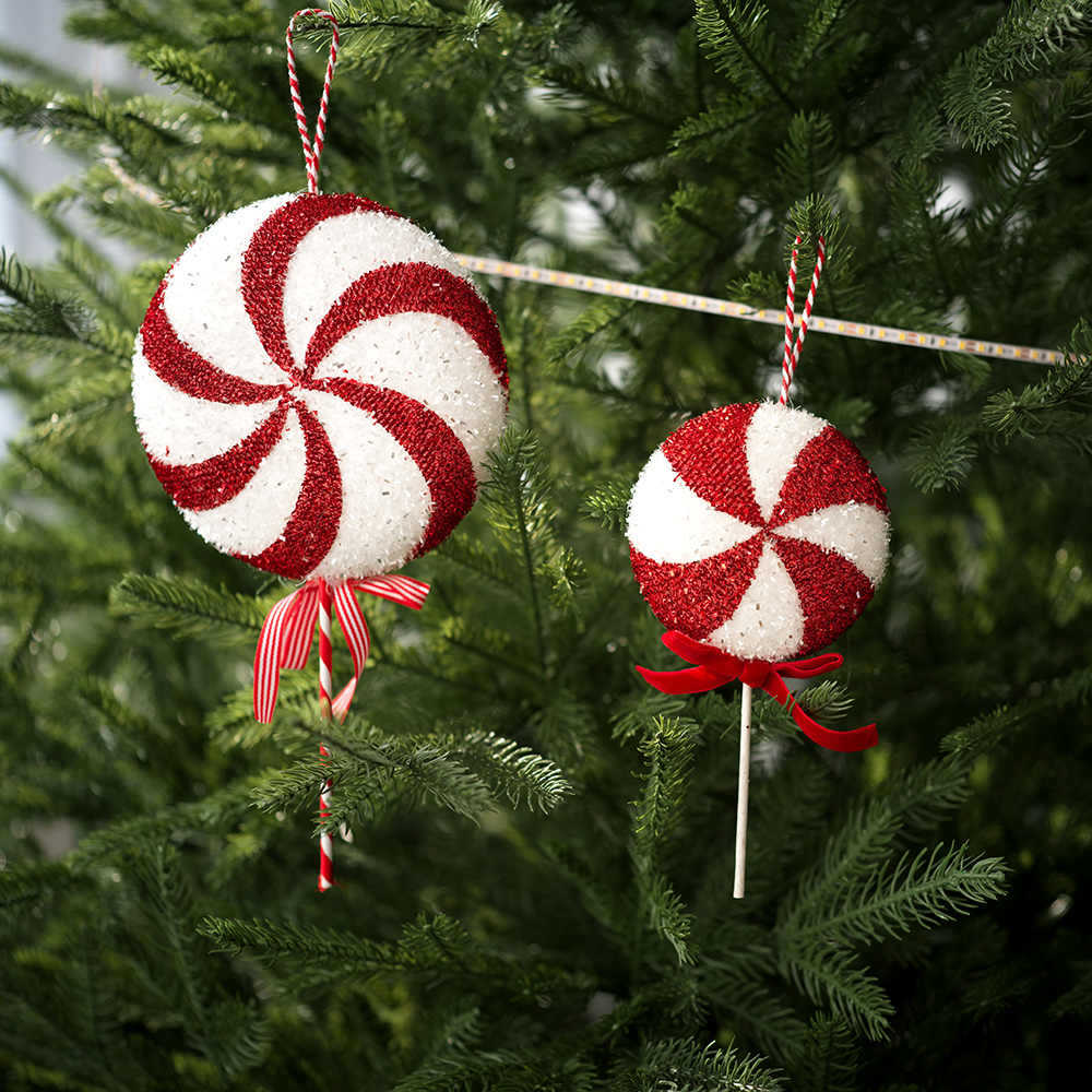Árbol de Navidad transfronterizo colgar muletas rojas y blancas dulces bolas de Navidad decoraciones de Navidad escenario Amazon