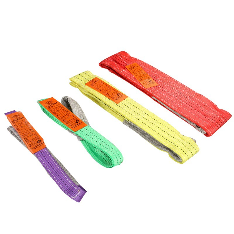 Плоский подъемный строп с защитой от порезов, расширенный плоский цветной строп, строп для крана с двумя концевыми пряжками