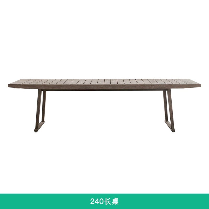 Mesa y silla de madera maciza al aire libre patio jardín ocio mesa larga hotel villa jardín impermeable combinación de mesa de teca